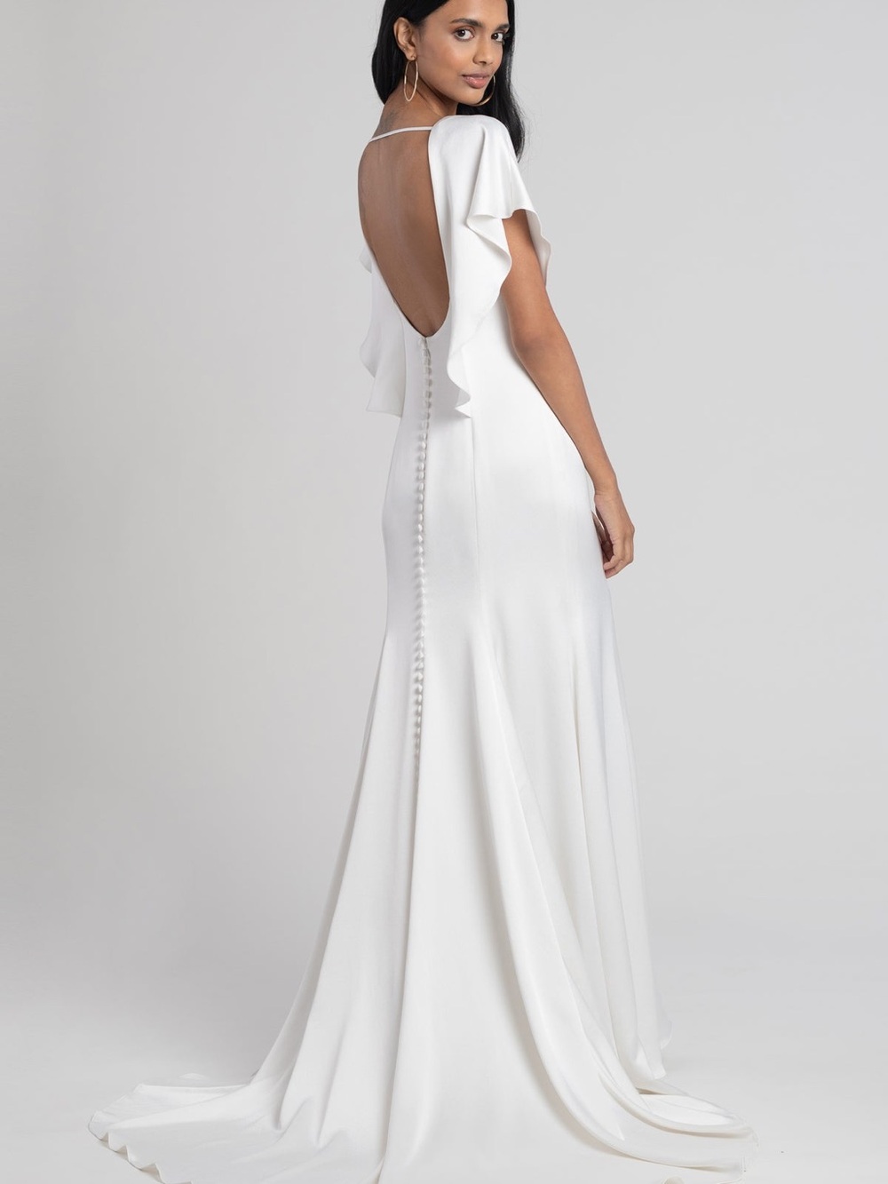 Jenny Yoo Beale Ivory V-Neck Flutter Sleeve Wedding Dress - Picture 3 of 5